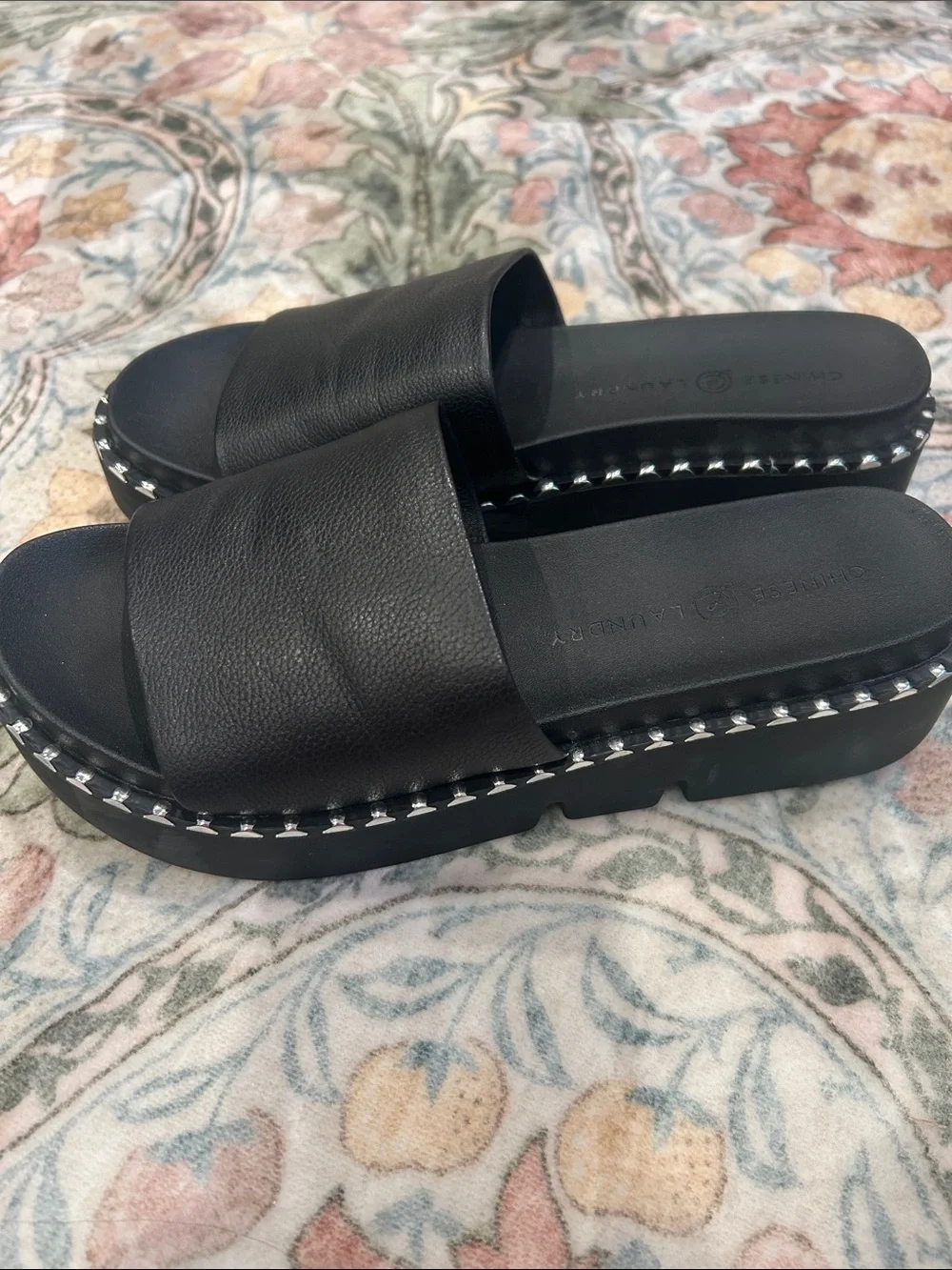 Chinese Laundry Black studded slide sandals